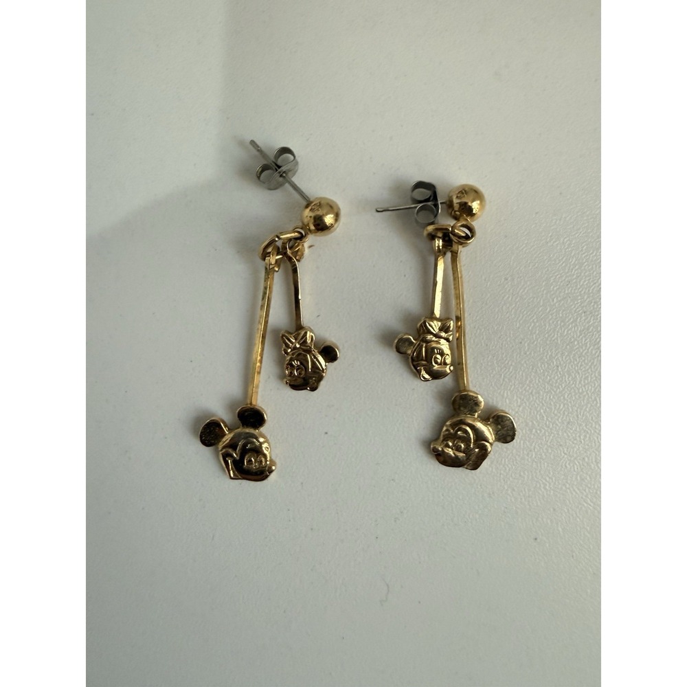 Vintage Disney designs Mickey Mouse and Minnie Mouse Dangle Earrings Gold Tone